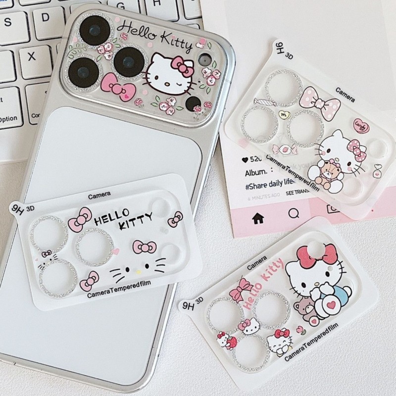 Tempered Glass Screen 9H - Cute Hello Kitty Glitter Camera Lens